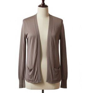 LOFT Brown Tan Open Front Lightweight Cardigan Sweater Small Draped Hip Length